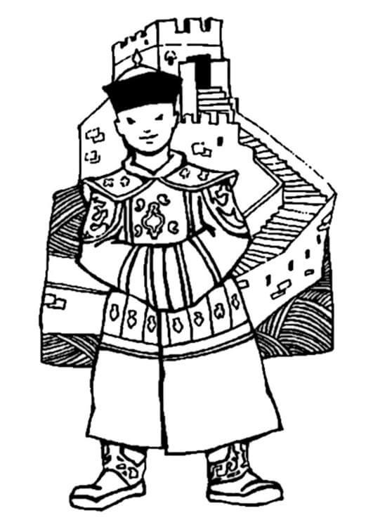 Dibujo de Dibujo Hombre Con Gran Muralla para Colorear y Imprimir