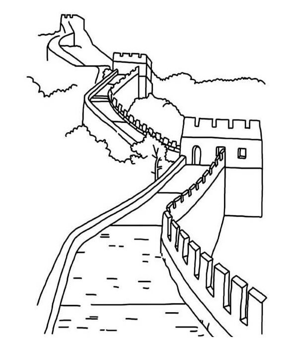 Dibujo de Gran Muralla Sencilla para Colorear y Imprimir