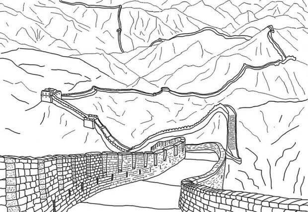 Dibujo de Impresionante Gran Muralla para Colorear y Imprimir