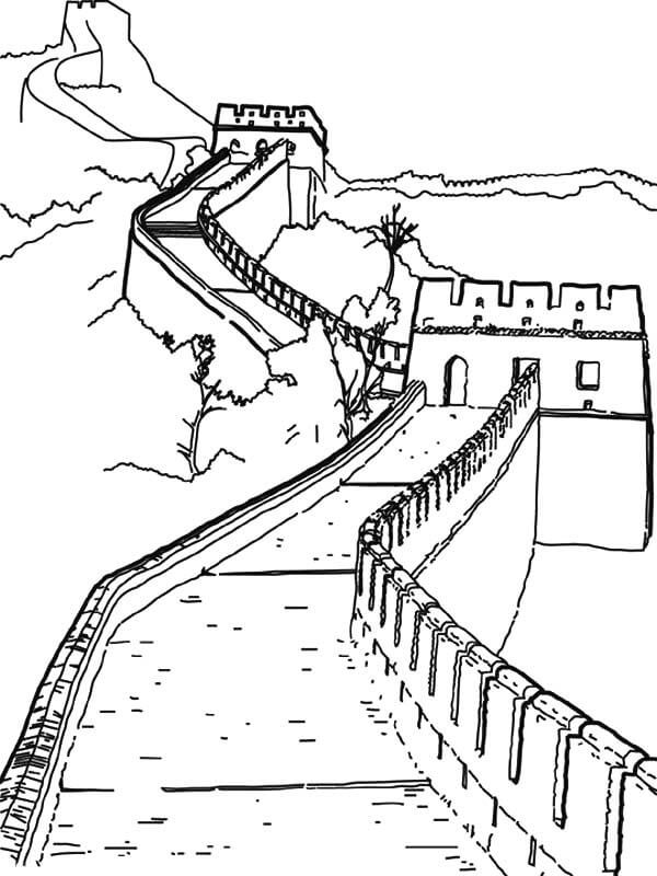 Dibujo de Maravillas Del Mundo Gran Muralla China para Colorear y Imprimir