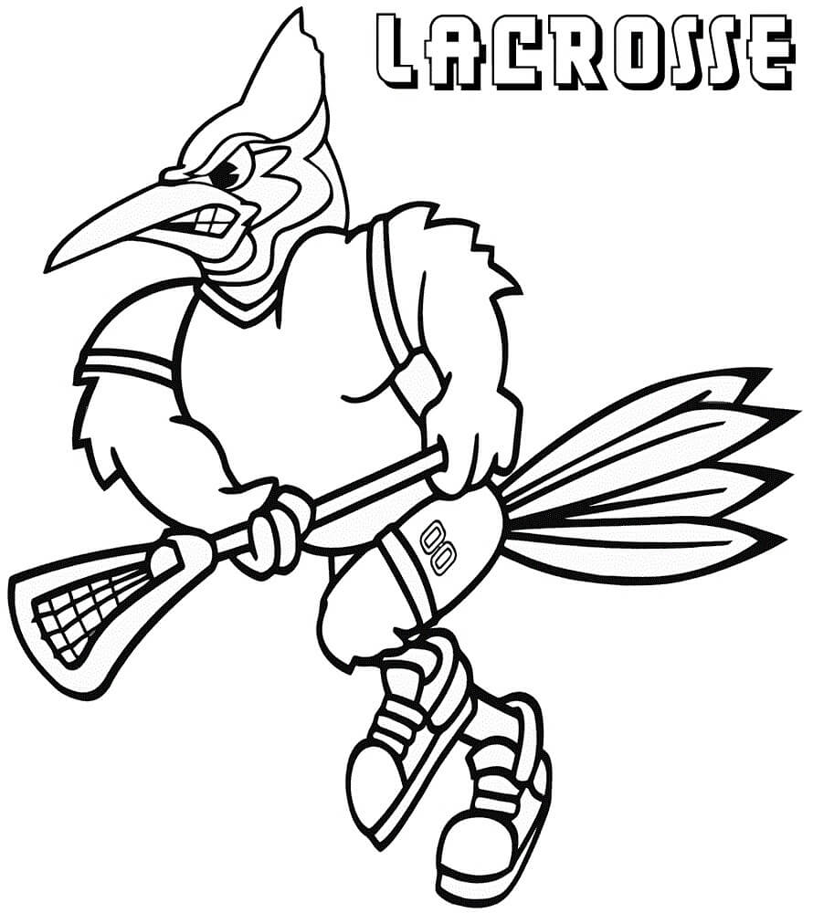Dibujo de Gallo de Dibujos Animados Jugando Lacrosse para Colorear y Imprimir