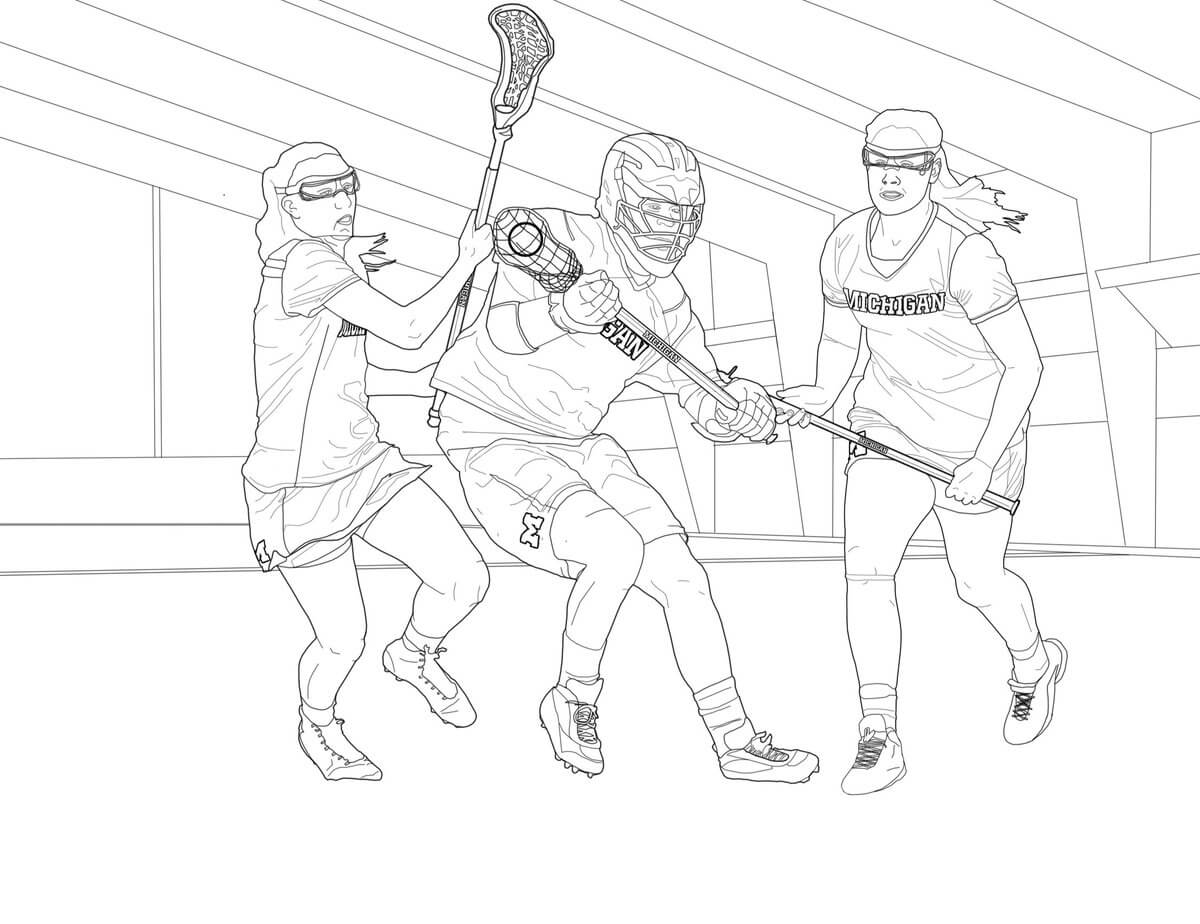 Dibujo de Tres Jugadores de Lacrosse para Colorear y Imprimir