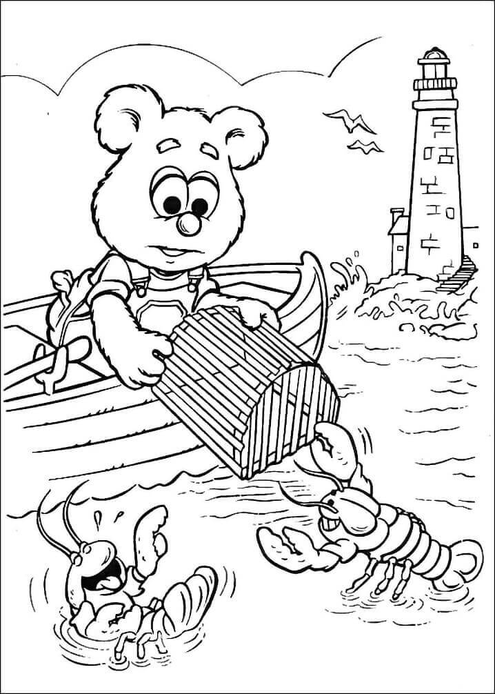 dibujo bebe fozzie esta pescando langostas para colorear