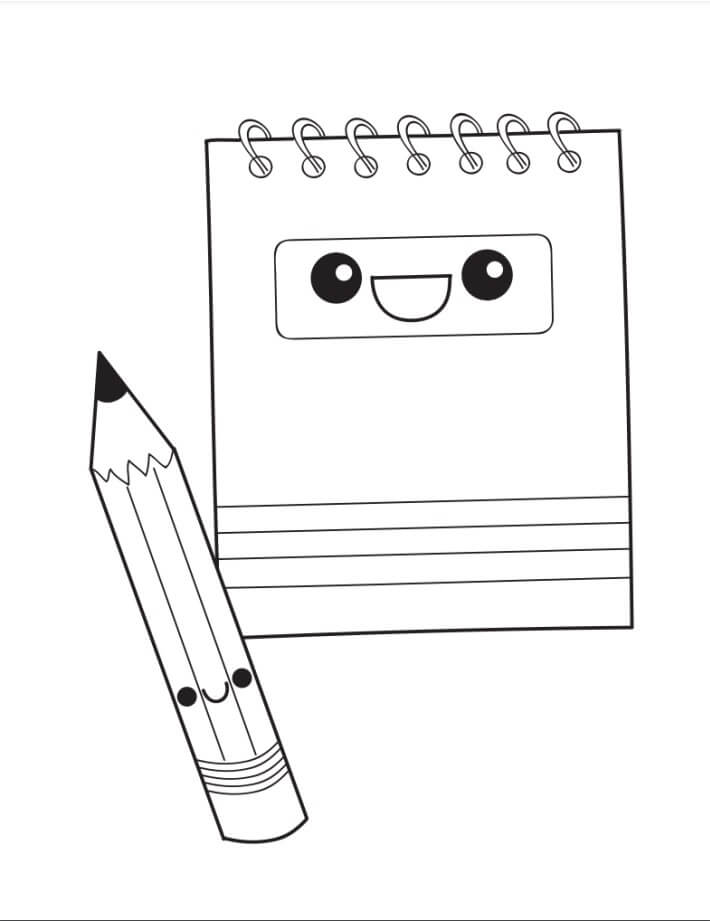 dibujos cuaderno y lapiz de dibujos animados para colorear
