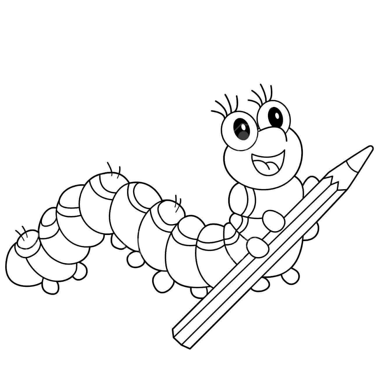 dibujos gusano sosteniendo un lapiz para colorear