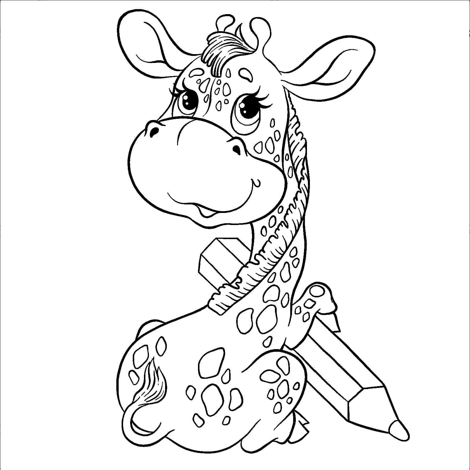 dibujos linda jirafa de dibujos animados con lapiz para colorear