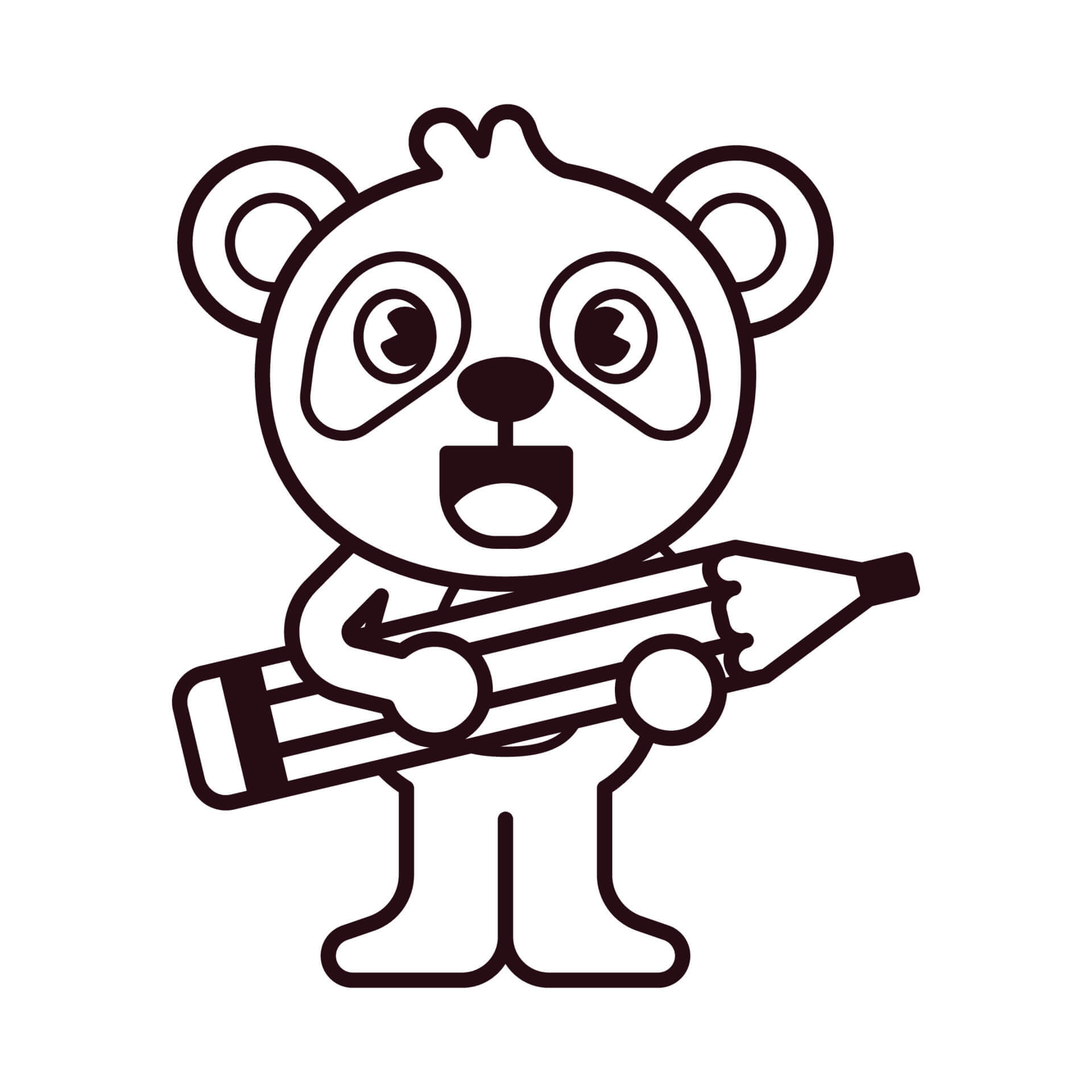 dibujos panda con lapiz cohete para colorear