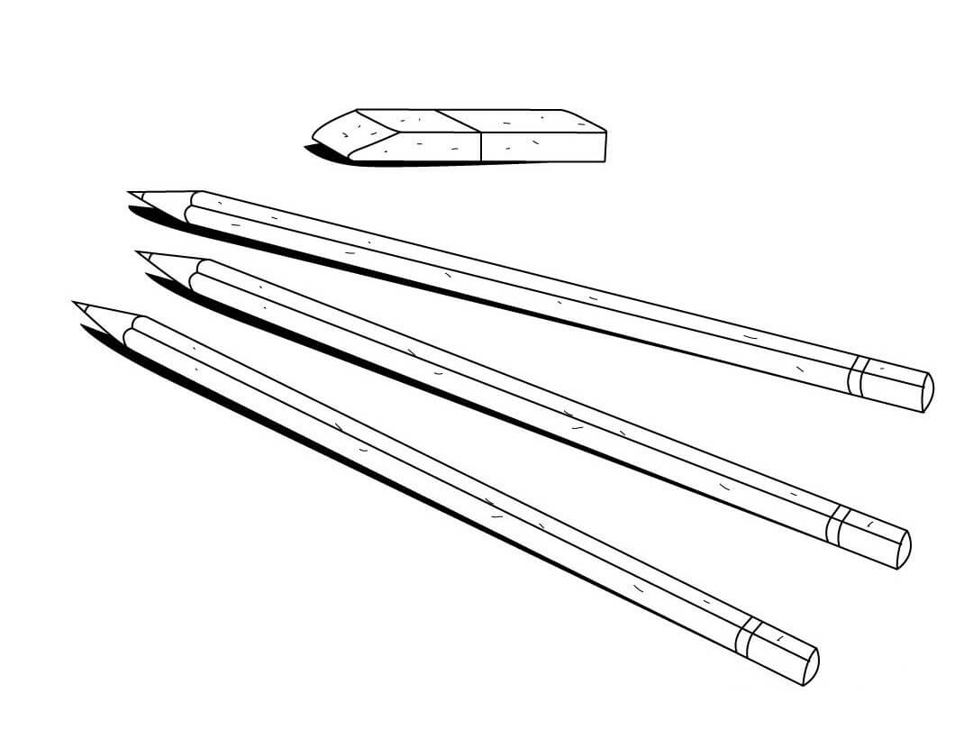 dibujos tres lapices y borrador para colorear