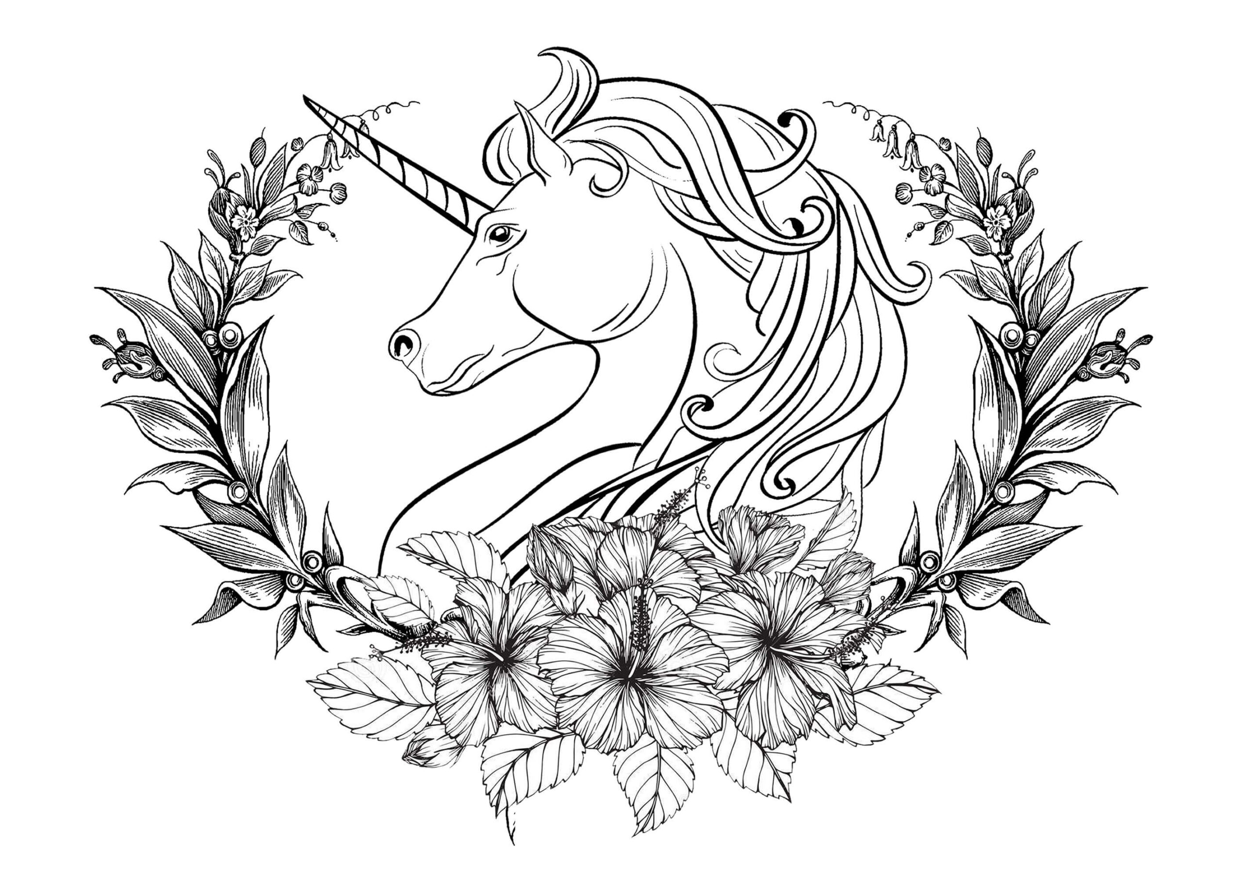 Dibujo de Corona de Unicornio y Laurel Scaled para Colorear y Imprimir