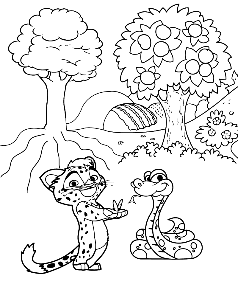 dibujo leo and snake in the forest para imprimir y colorear