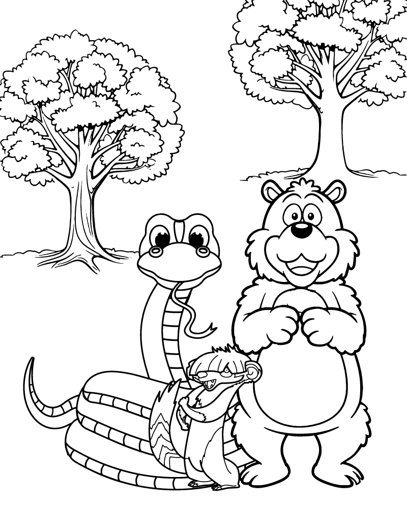 dibujo snake and bear para imprimir y colorear