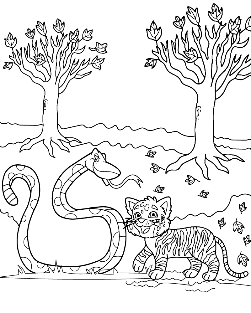 dibujo tig and happy snake para imprimir y colorear