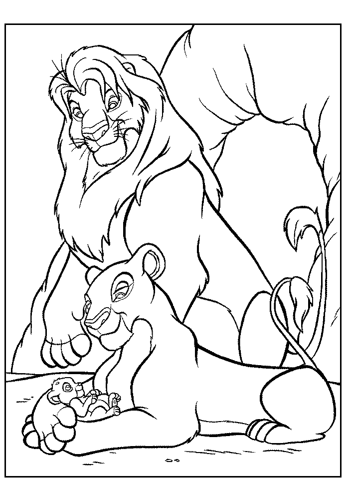Dibujo de Rey León y Familia para Colorear y Imprimir