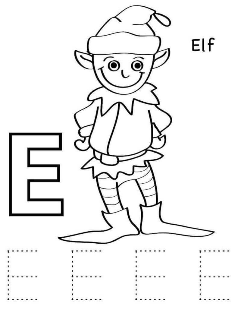 dibujos elfo letra e para colorear