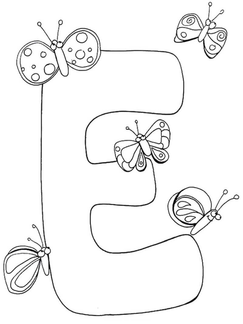 dibujos letra e y mariposa para colorear