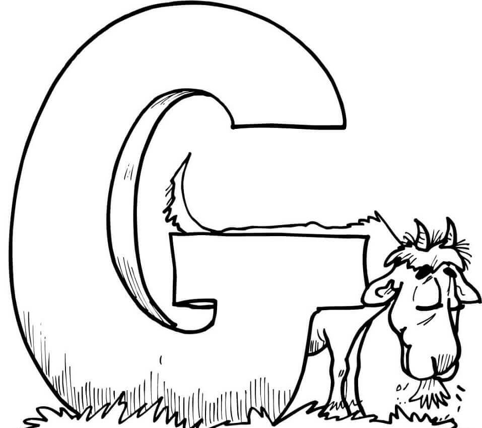Dibujo de Cabra Comiendo Letra G para Colorear y Imprimir