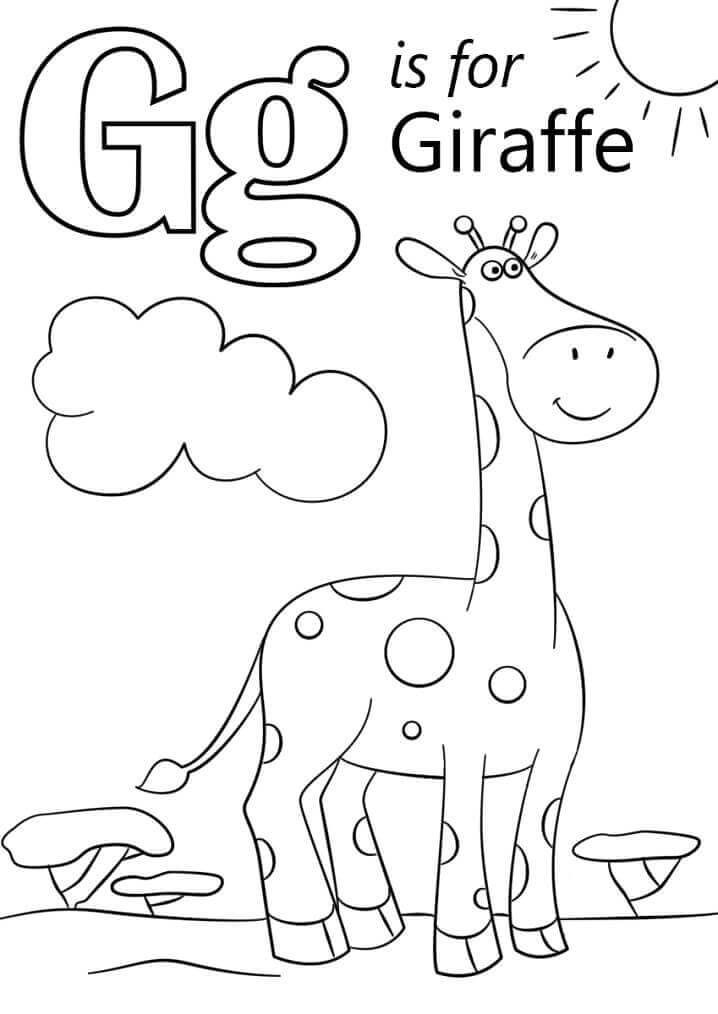 Dibujo de Jirafa Letra G para Colorear y Imprimir