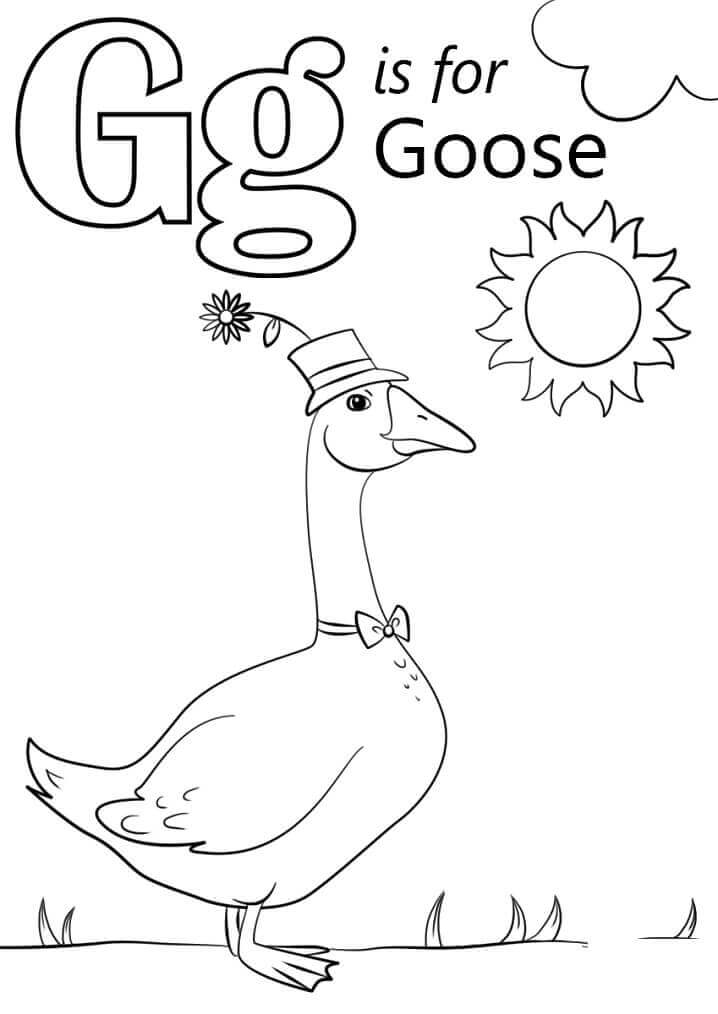 Dibujo de Letra de Ganso G para Colorear y Imprimir
