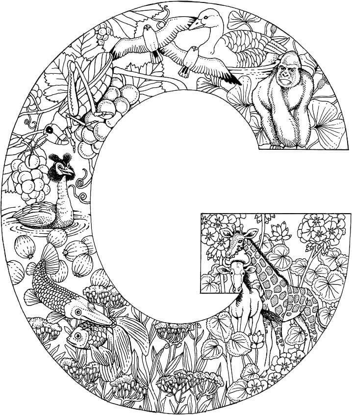 Dibujo de Letra G Animal para Colorear y Imprimir
