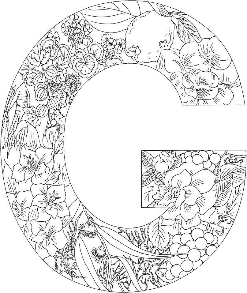 Dibujo de Letra G Flor para Colorear y Imprimir