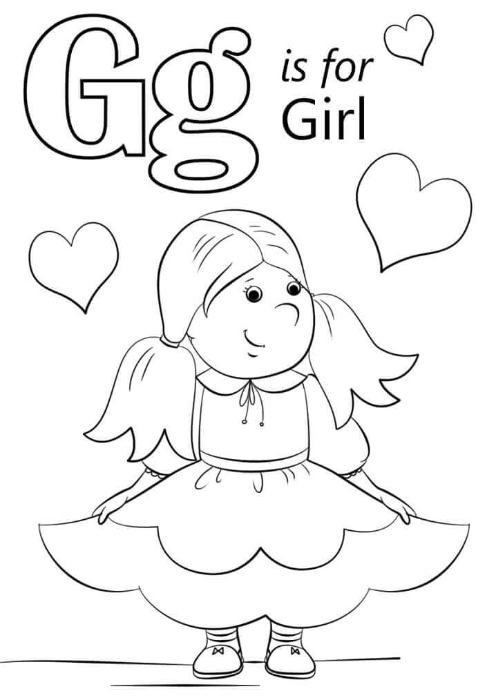Dibujo de Niña Letra G para Colorear y Imprimir