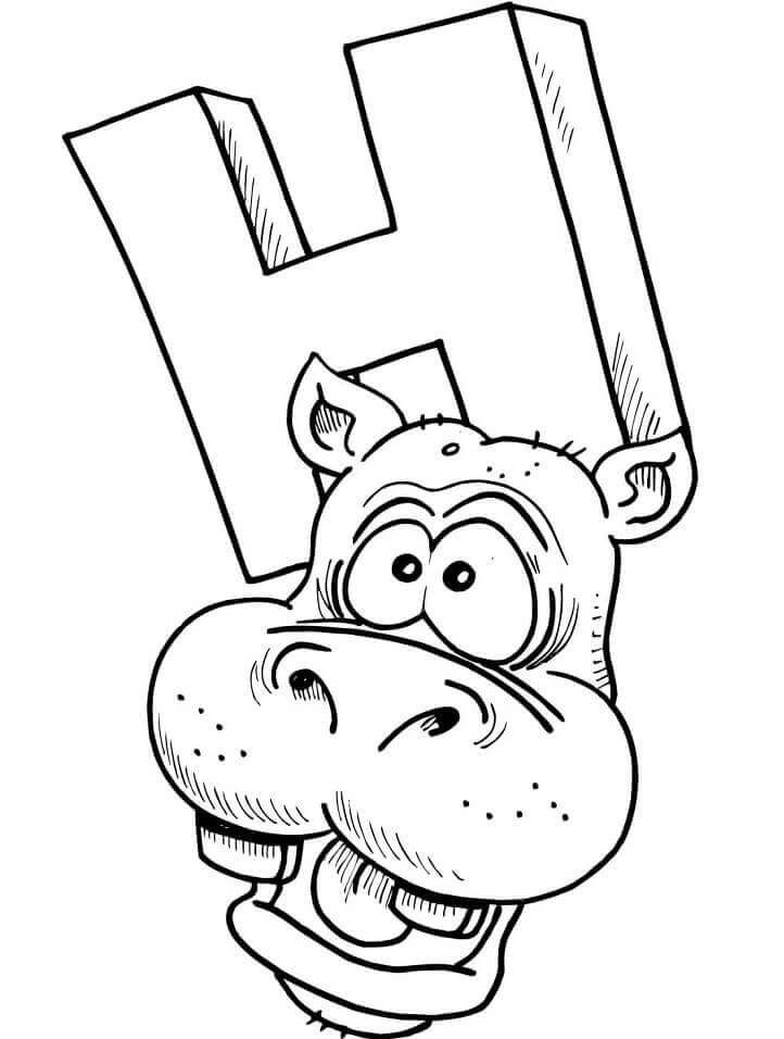 dibujos hipopotamo de cabeza de letra h para colorear