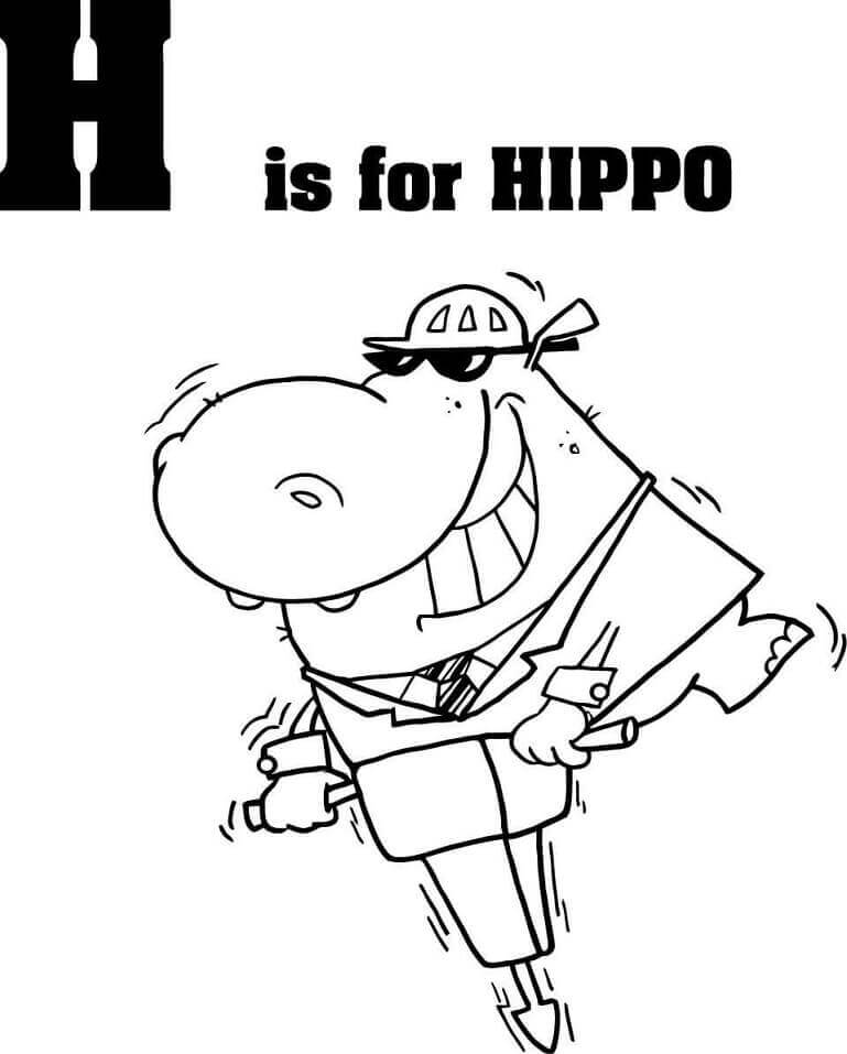 dibujos hipopotamo letra h para colorear