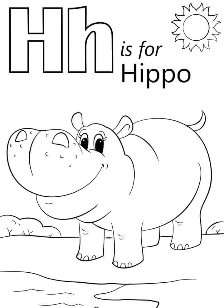 dibujos hipopotamo sonriendo letra h para colorear