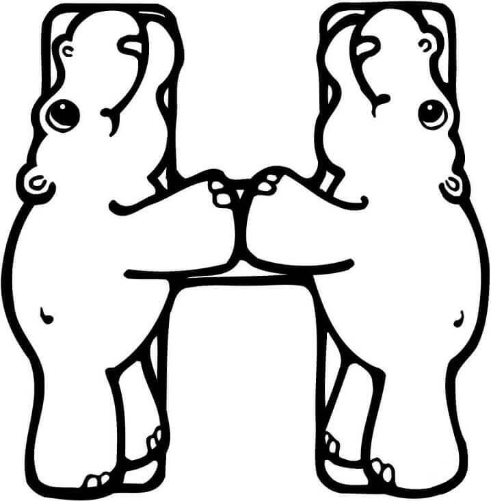 dibujos letra h dos hipopotamos para colorear