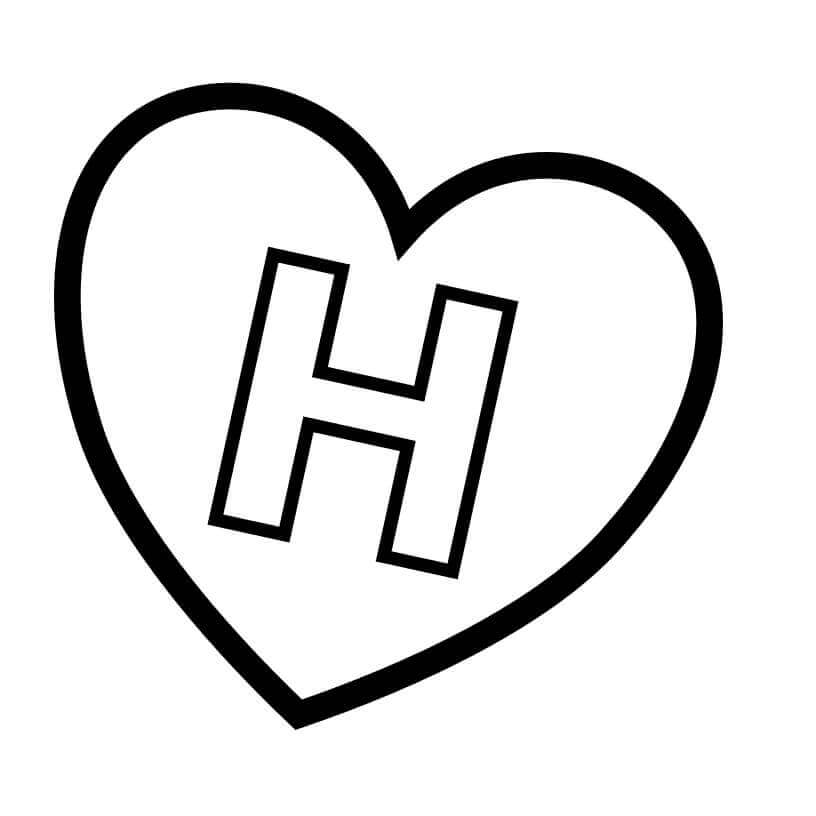 dibujos letra h en corazon para colorear