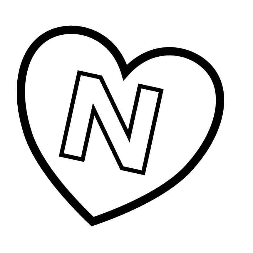 dibujos letra n en corazon para colorear