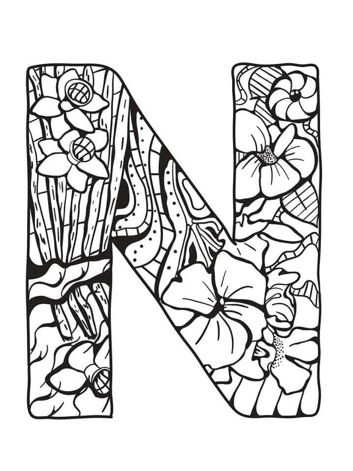 dibujos letra n flor para colorear