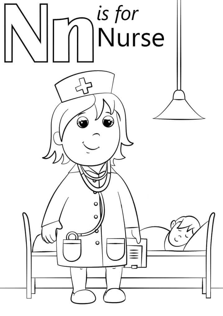 dibujos nurse letter n para colorear