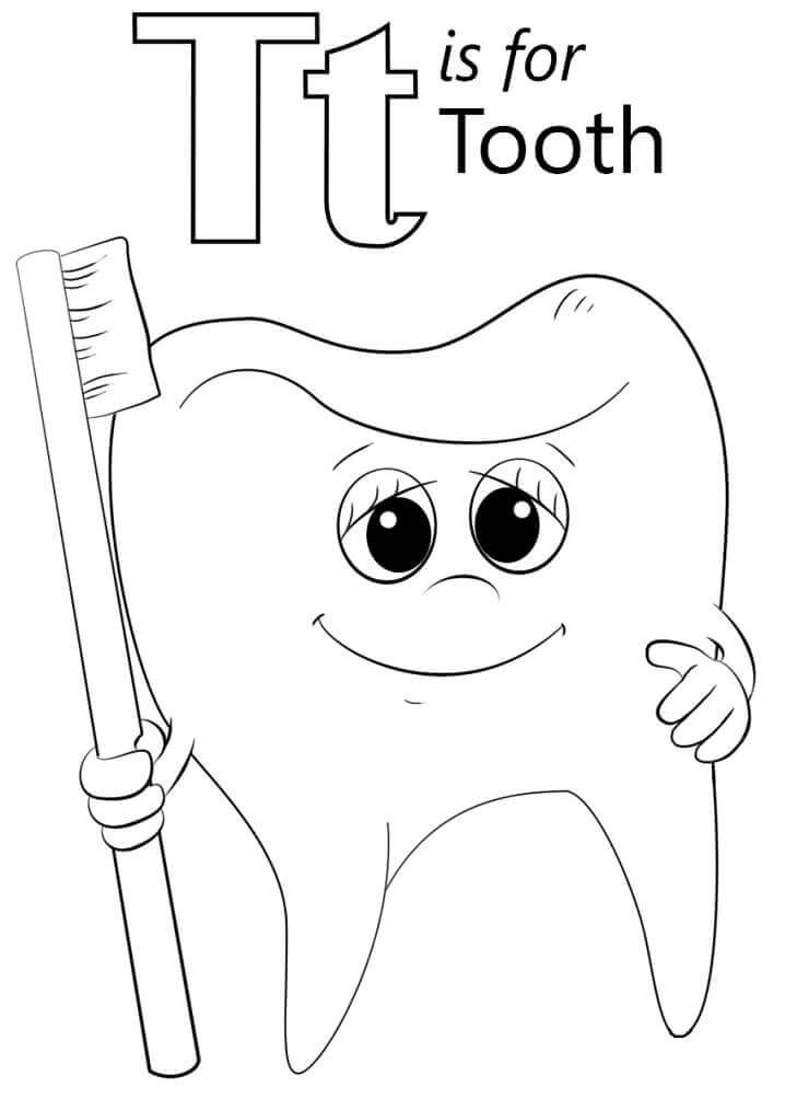 Dibujo de Letra de Diente T para Colorear y Imprimir