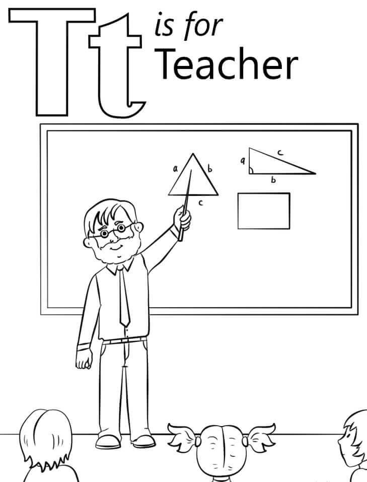 Dibujo de Profesor Letra T para Colorear y Imprimir