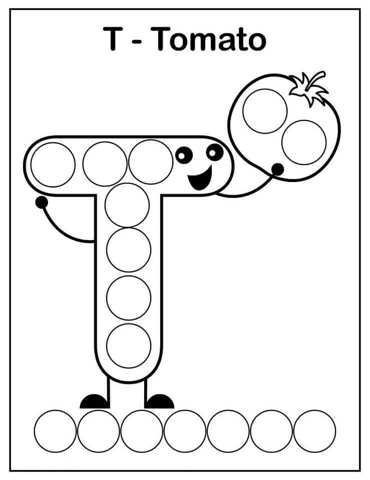 Dibujo de Tomate Letra T para Colorear y Imprimir