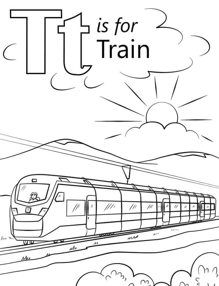 Dibujo de Tren Letra T para Colorear y Imprimir