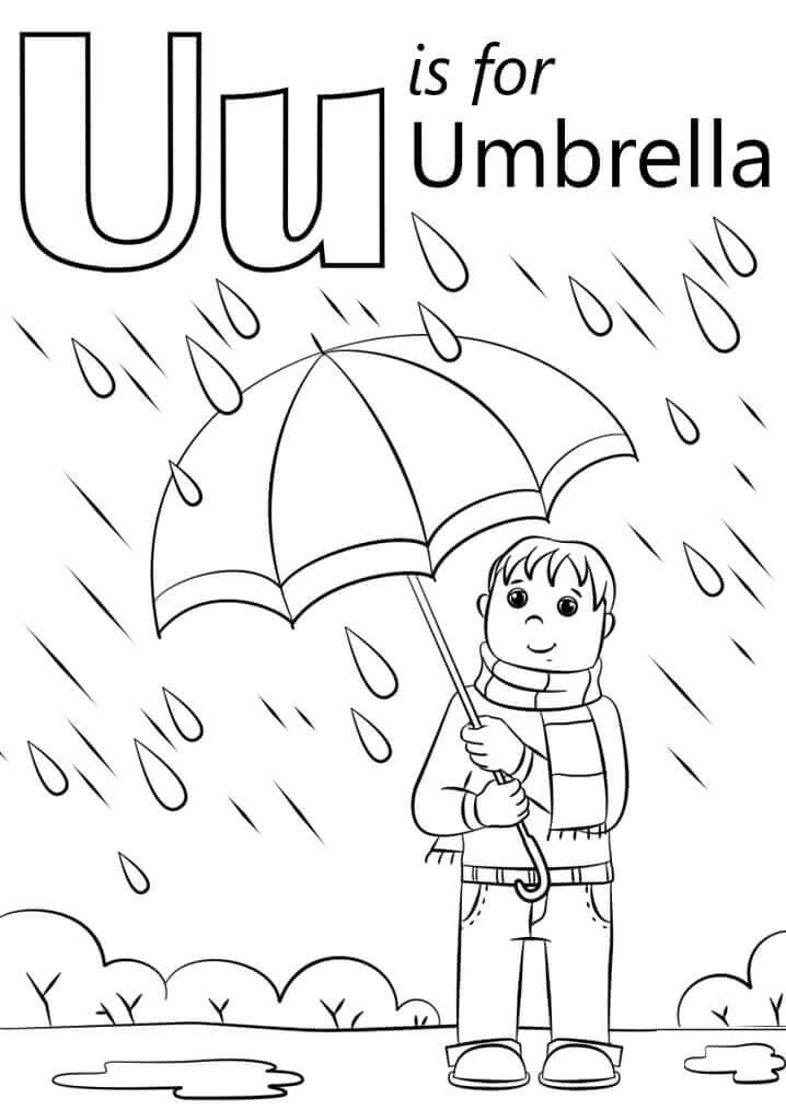 dibujos personas con paraguas letra u para colorear