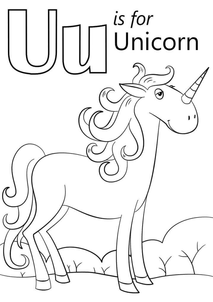 dibujos unicornio letra u para colorear