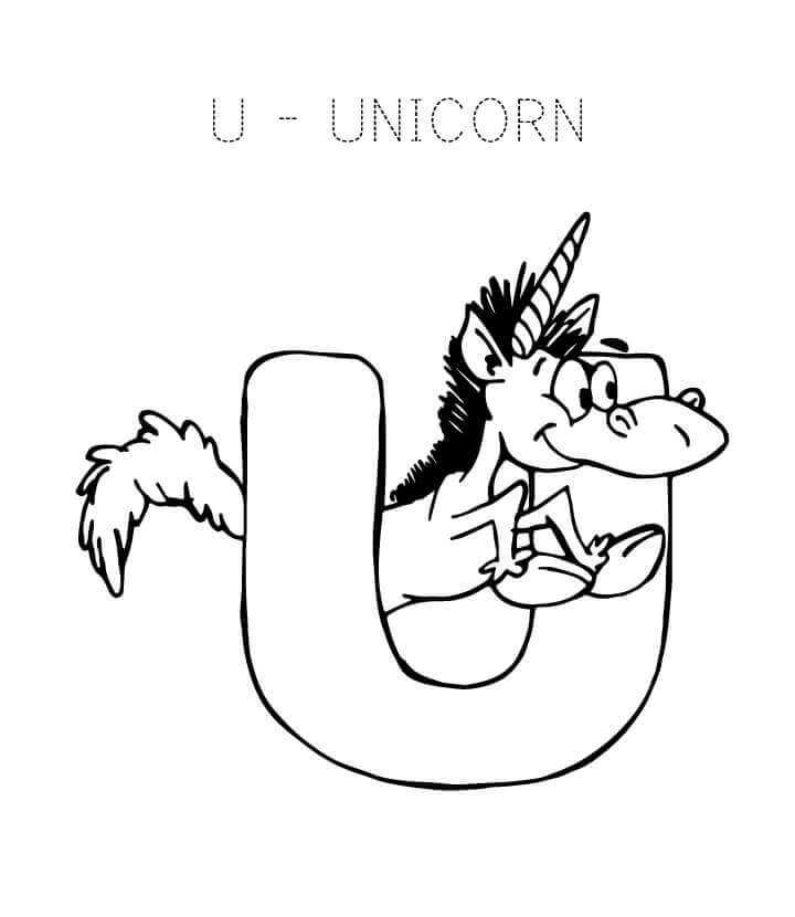 dibujos unicornio linda letra u para colorear