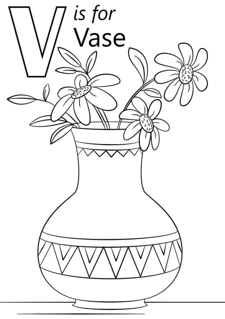 dibujos florero letra v para colorear