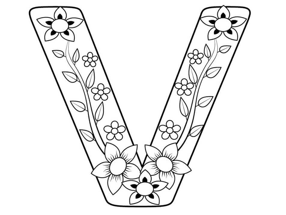 dibujos letra v arbol y hoja para colorear y imprimir
