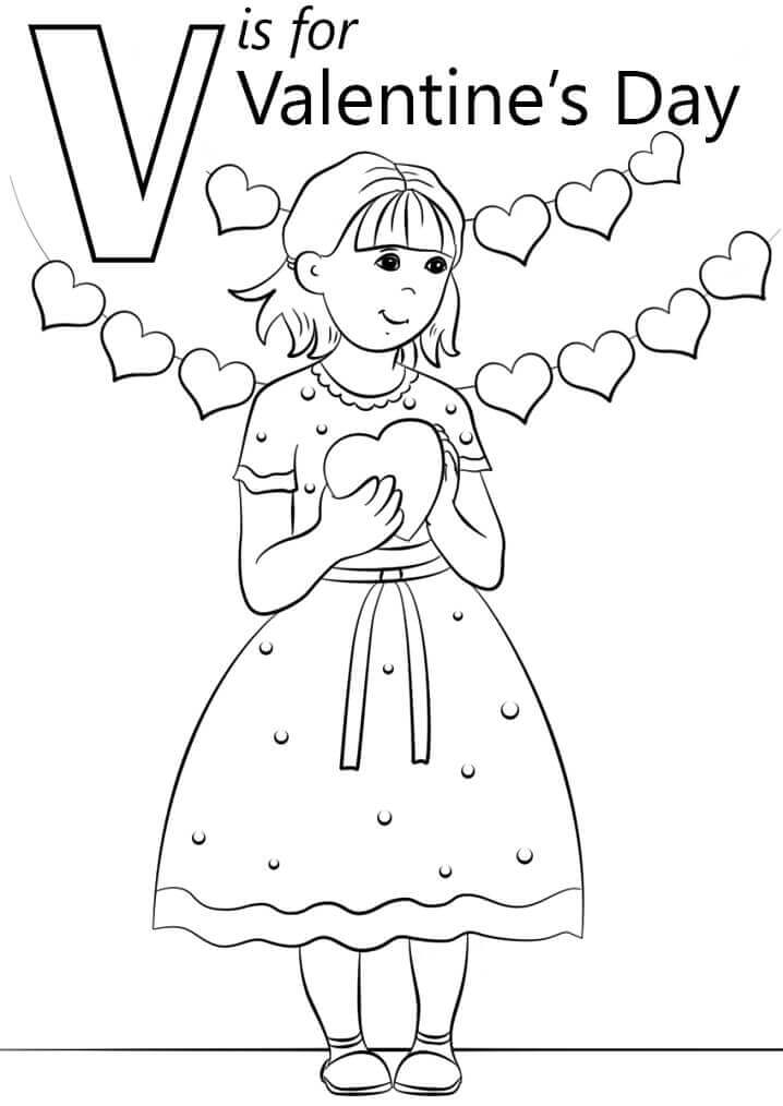 dibujos san valentin letra v para colorear