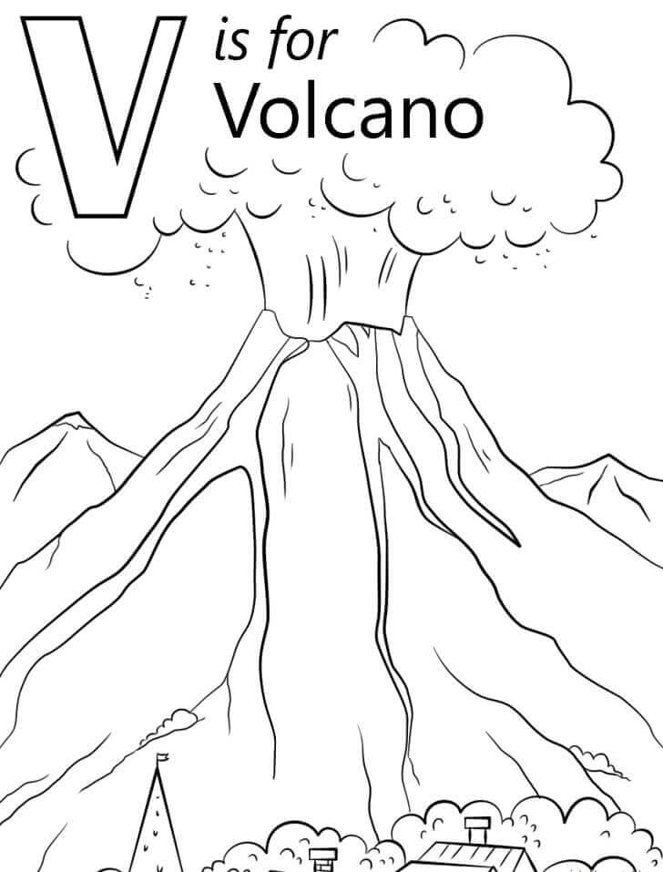 dibujos volcan letra v para colorear