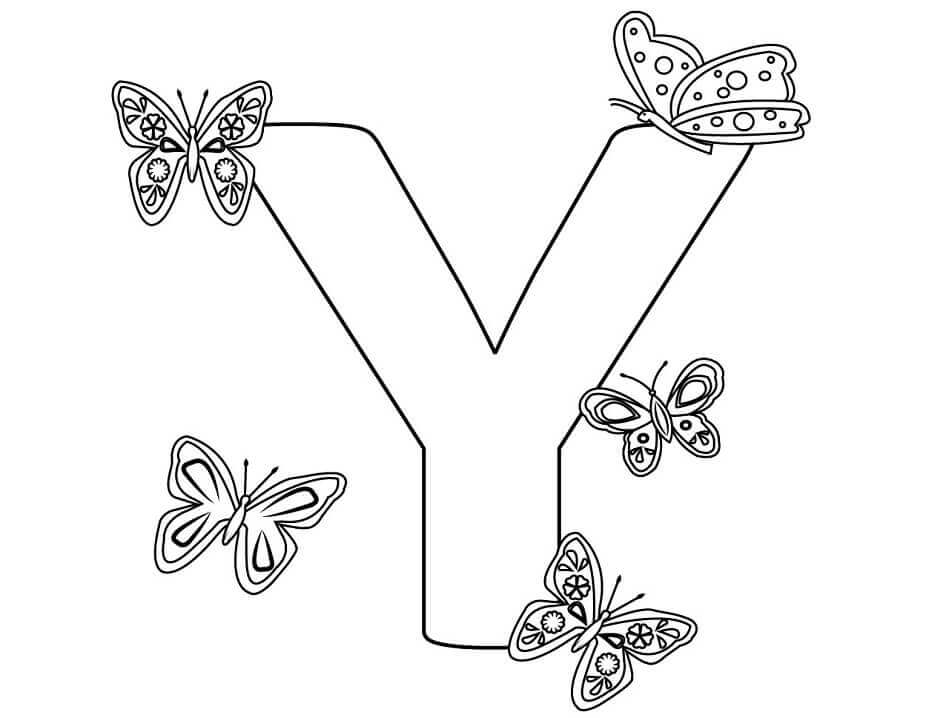dibujo letra y con mariposa para colorear