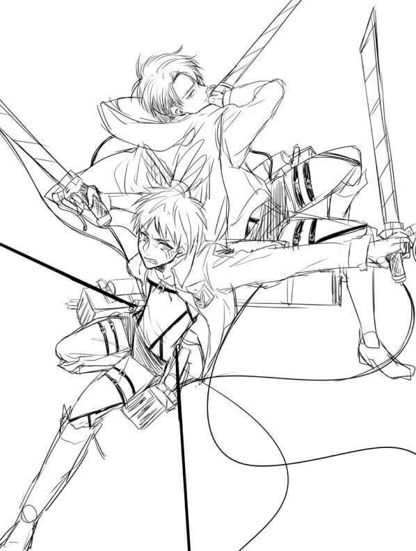 Dibujo de Levi Vs Eren para Colorear y Imprimir