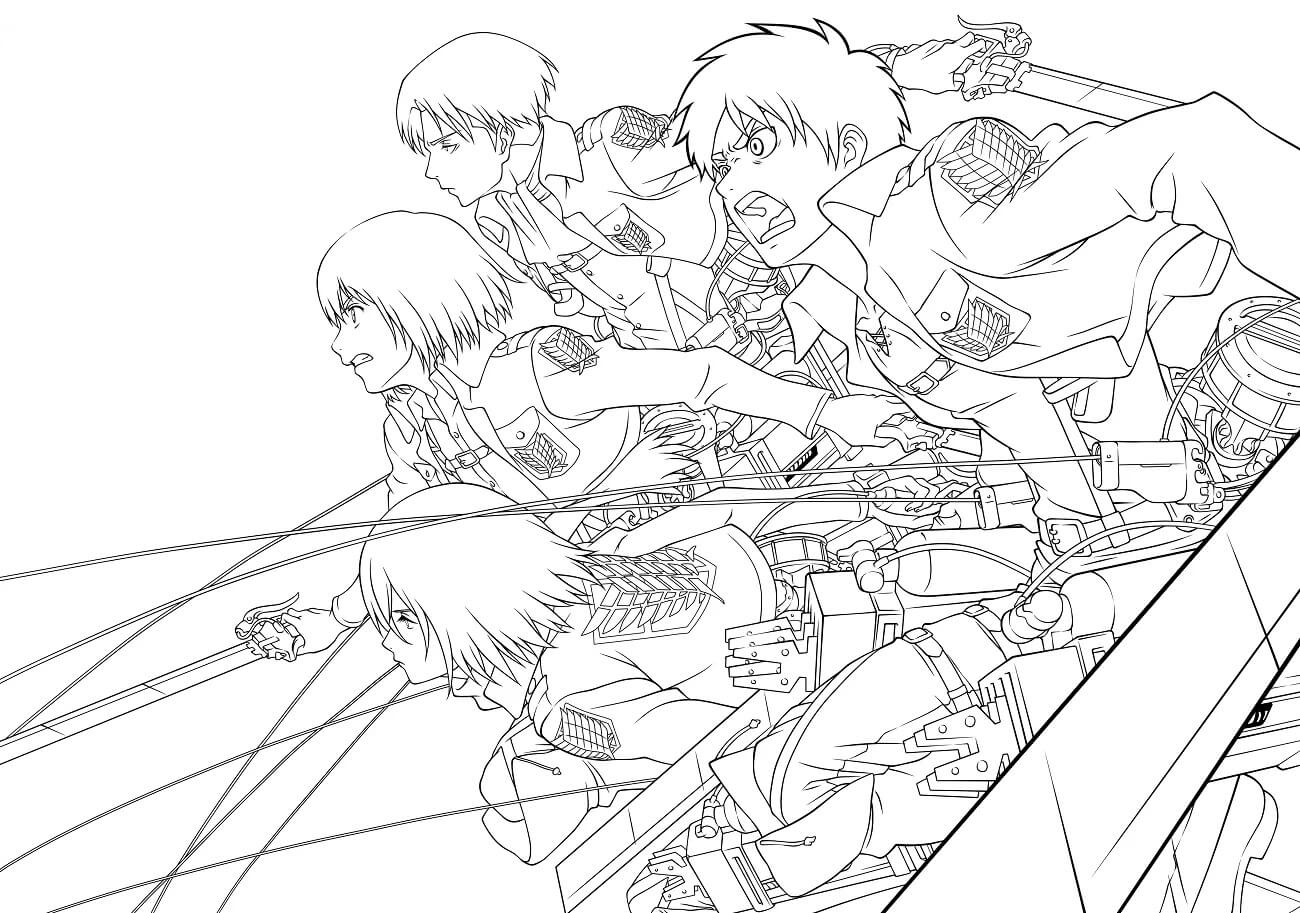 Dibujo de Levi y El Equipo de Batalla de Titán para Colorear y Imprimir