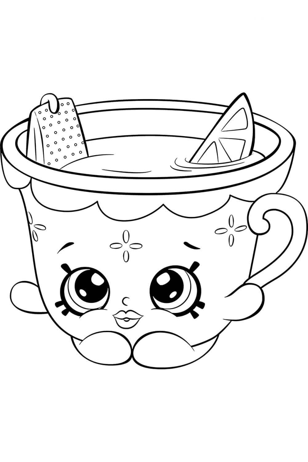 dibujo limon en una taza de te shopkins para colorear