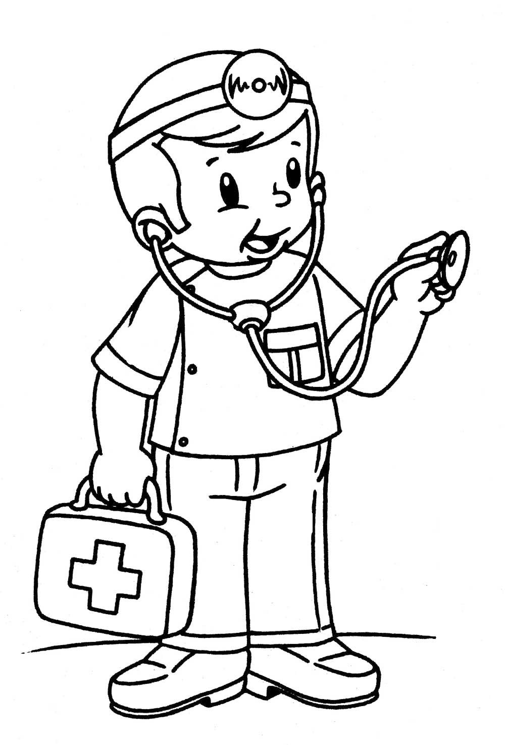 Dibujo de Médico Lindo Niño para Colorear y Imprimir