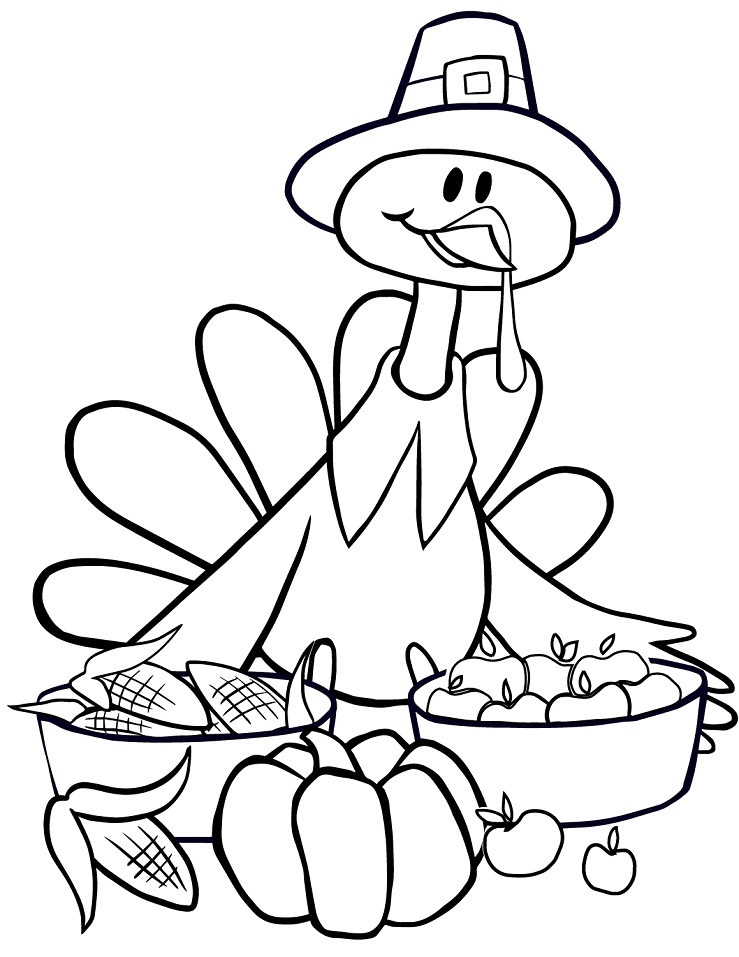 Dibujo de Pavo Con Verduras para Colorear y Imprimir